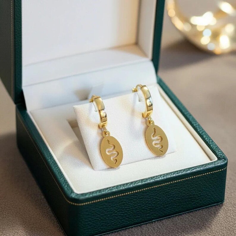 Gold Snake Hoop earrings, 16mm Hoop Drop - - LadybugfeetDesigns -