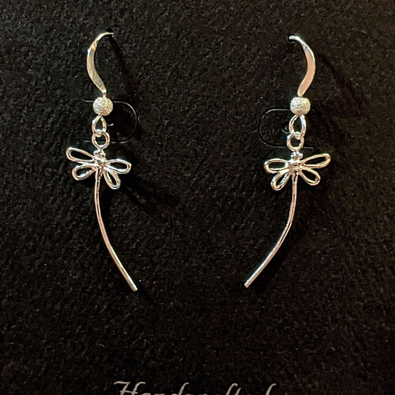 Flight of the Dragonfly dangle earrings - Gold / Sterling Silver - - LadybugfeetDesigns -