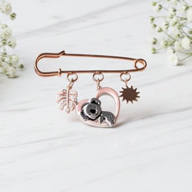 Koala Safety Pin Brooch, Purse Charm, Rose Gold - - LadybugfeetDesigns -