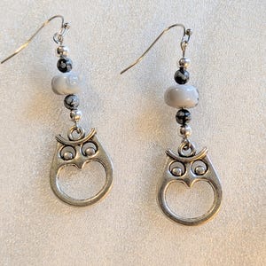 Owl Boulder Opal Beaded Hook Earrings, Silver - - LadybugfeetDesigns -