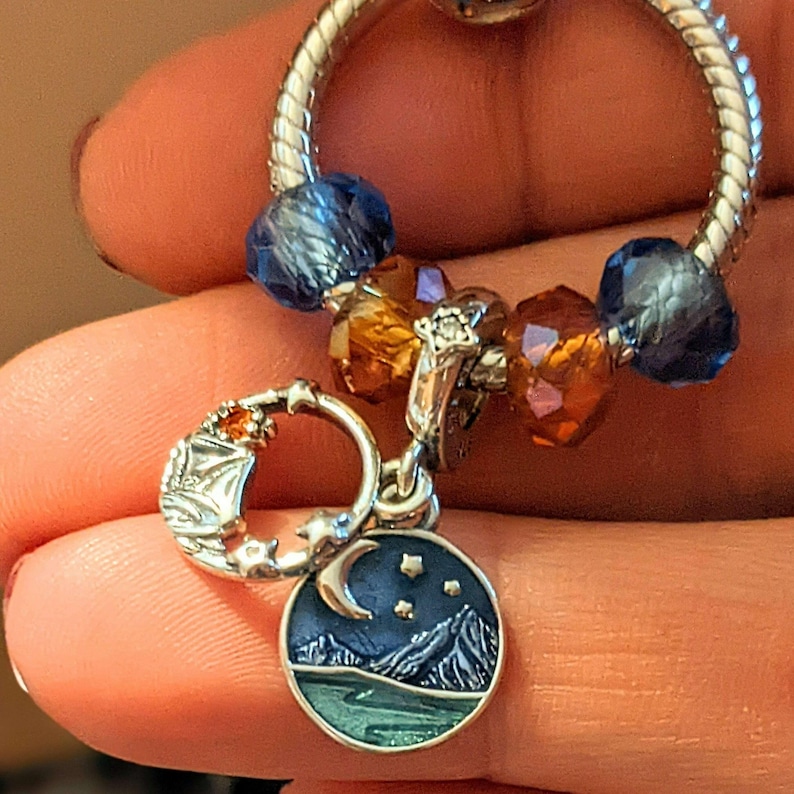 Sleeping Under the Stars Sterling Silver Toggle Charm Necklace, 20 inches - - LadybugfeetDesigns -