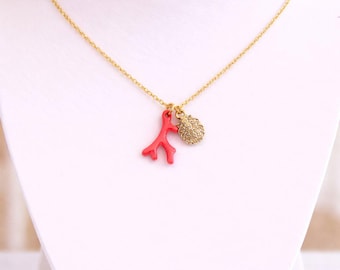 Collar de coral rojo, dorado - 18-24 pulgadas