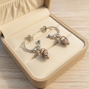 Genuine Conch Shell II Hoop Earrings, Silver - 16mm - - LadybugfeetDesigns -