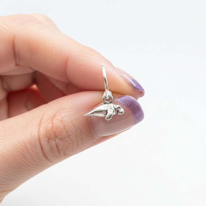 Manatee Mini Hoop Huggie Earrings, Silver- 12mm - - LadybugfeetDesigns -
