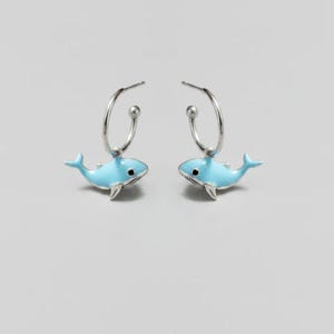 Whale Hoop Earrings, Silver - 16mm - - LadybugfeetDesigns -