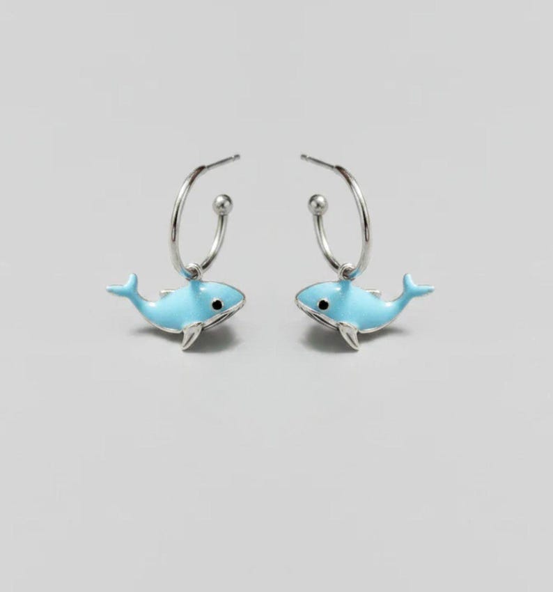 Whale Hoop Earrings, Silver - 16mm - - LadybugfeetDesigns -