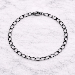 Black Steel Oval Link Charm Bracelet Base - D.i.y. - Build Your Charm Bracelet! - - LadybugfeetDesigns -