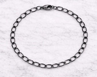 Black Steel Oval Link Charm Bracelet Base - D.i.y. - Build Your Charm Bracelet!