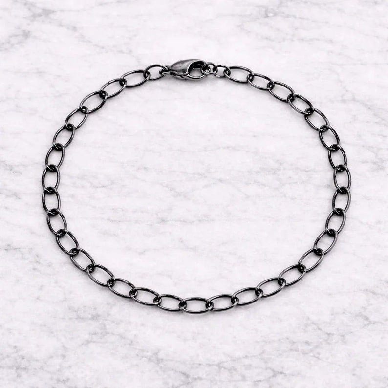 Black Steel Oval Link Charm Bracelet Base - D.i.y. - Build Your Charm Bracelet! - - LadybugfeetDesigns -