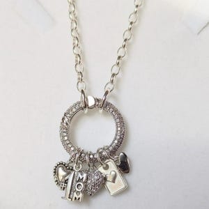 1 Mom Silver CZ Snap Ring Necklace, .925 Sterling Silver - 20 inch - - LadybugfeetDesigns -