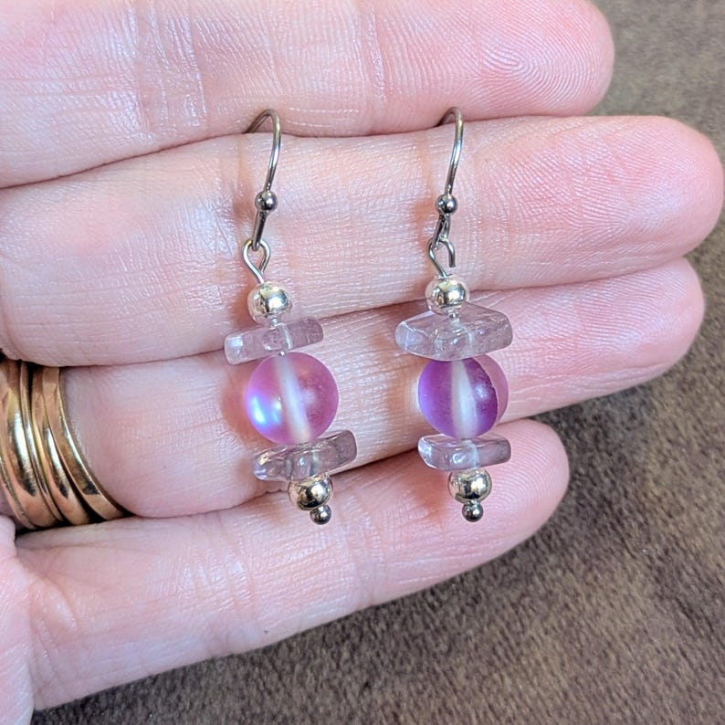 Amethyst/Purple Mermaid Glass Beaded Hook Earrings - - LadybugfeetDesigns -