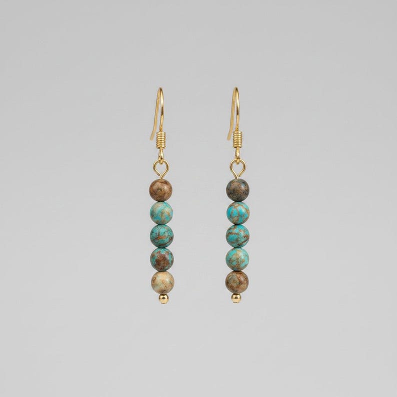 Ocean Jasper Beaded Hook Earrings, Gold - - LadybugfeetDesigns -