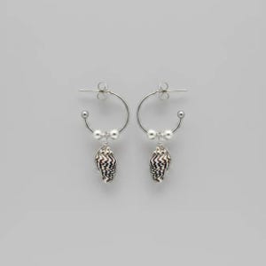 Genuine Conch Shell II Hoop Earrings, Silver - 16mm - - LadybugfeetDesigns -