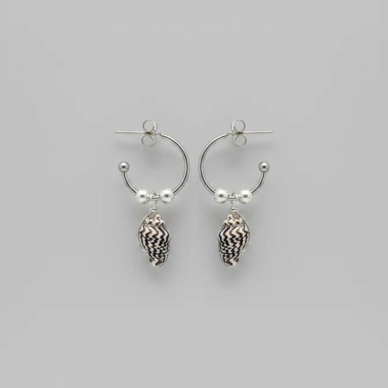 Genuine Conch Shell II Hoop Earrings, Silver - 16mm - - LadybugfeetDesigns -