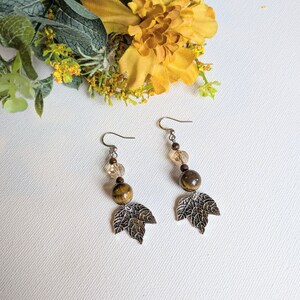 Maple Leaf Crystal Hook Earrings, Silver - - LadybugfeetDesigns -