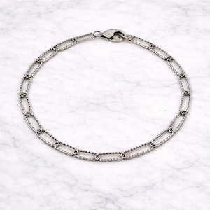 Antique Silver Textured Paperclip Link Charm Bracelet Base - D.i.y. - Build Your Charm Bracelet! - - LadybugfeetDesigns -