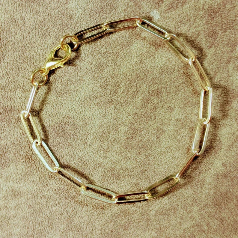 Gold Paperclip Chain Bracelet - - LadybugfeetDesigns -