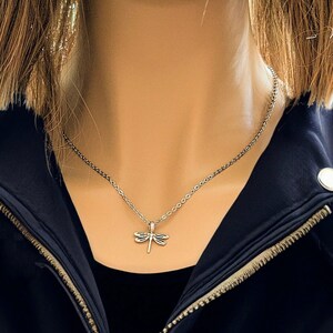 Dragonfly Necklace, Silver - 20 inch - - LadybugfeetDesigns -