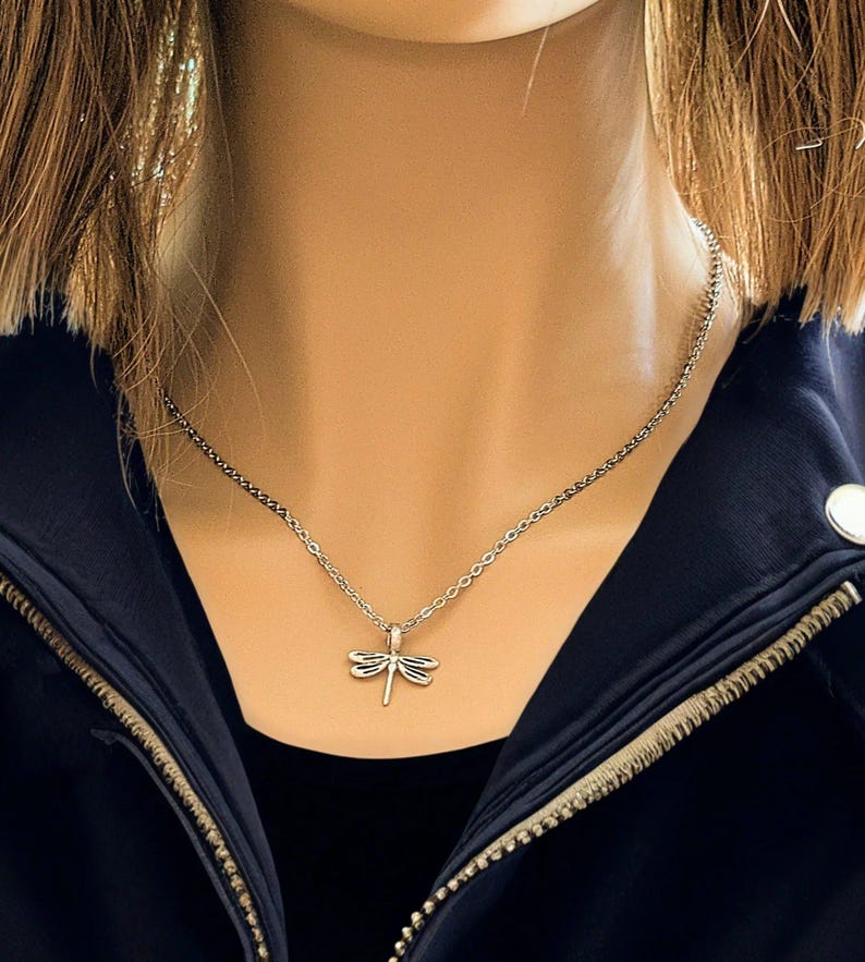 Dragonfly Necklace, Silver - 20 inch - - LadybugfeetDesigns -