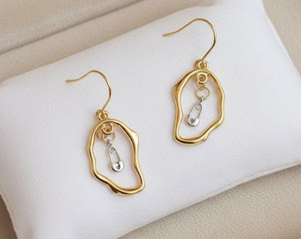 Safety Pin dangle earrings, Two-Tone