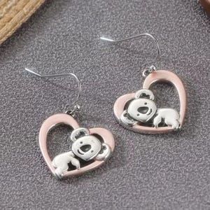 Rustic Koala Bear Heart Earrings - - LadybugfeetDesigns -