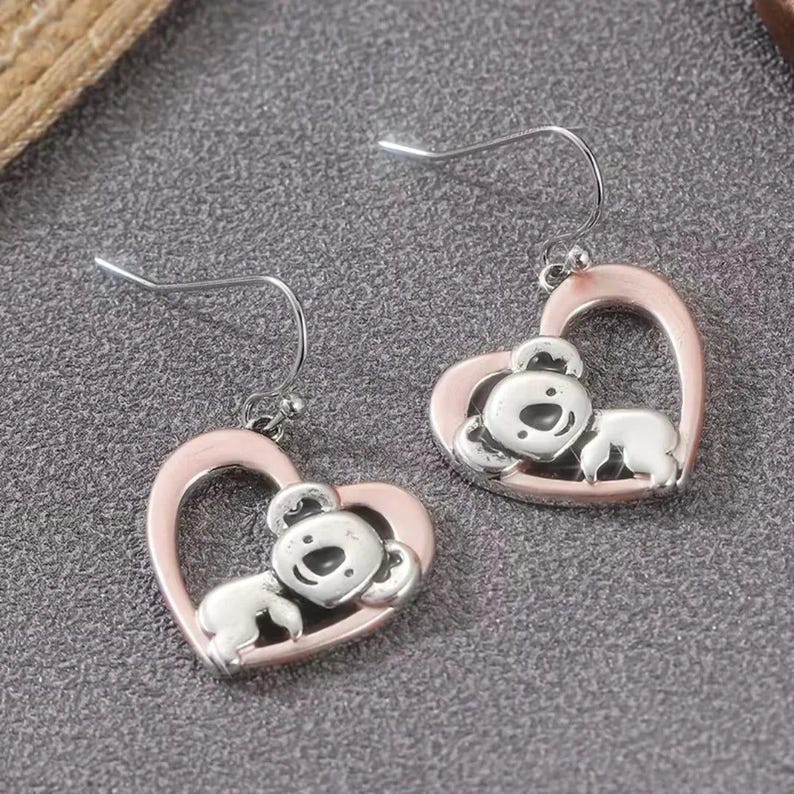 Rustic Koala Bear Heart Earrings - - LadybugfeetDesigns -