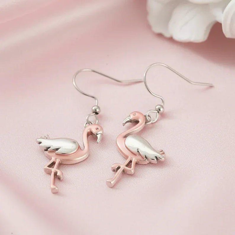 Rustic Flamingo Hook Earrings - - LadybugfeetDesigns -