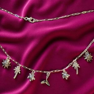 Tropic Vacation Multi Charm Link Necklace, .925 Sterling Silver - 20 inch - - LadybugfeetDesigns -