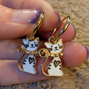 Kitty Cat Hoop earrings, Gold - 12mm - - LadybugfeetDesigns -