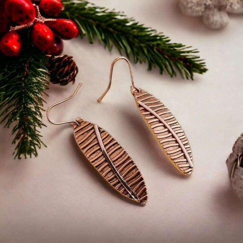 Boho Leaf Copper Dangle Earrings