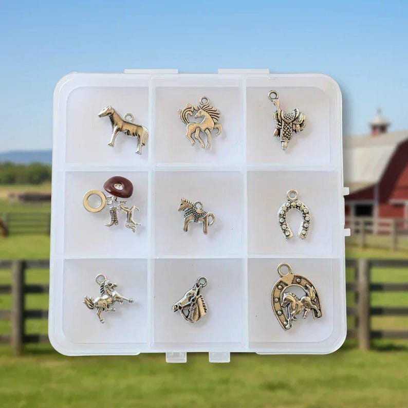 Horse Lover Charm Box - 9 pc., Silver - - LadybugfeetDesigns -
