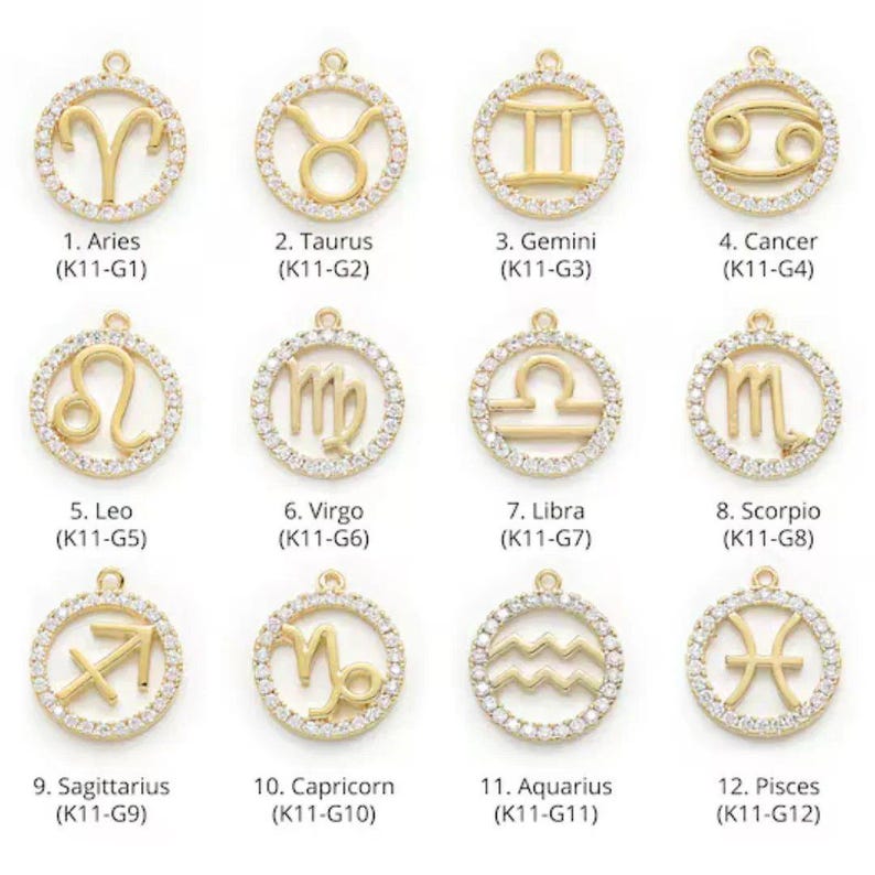 CZ Zodiac Symbol Necklace, Gold - 18 inch - - LadybugfeetDesigns -