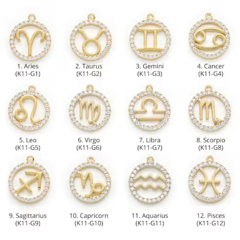 CZ Zodiac Symbol Necklace, Gold - 18 inch - - LadybugfeetDesigns -