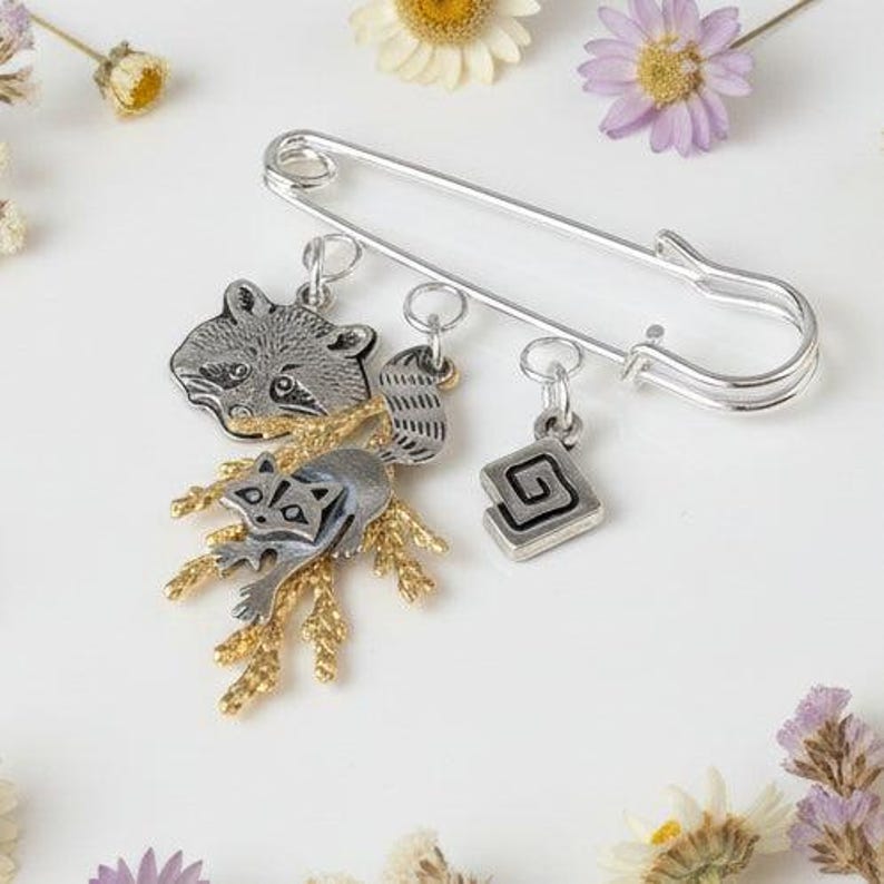 Racoon Safety Pin Brooch, Purse Charm - - LadybugfeetDesigns -