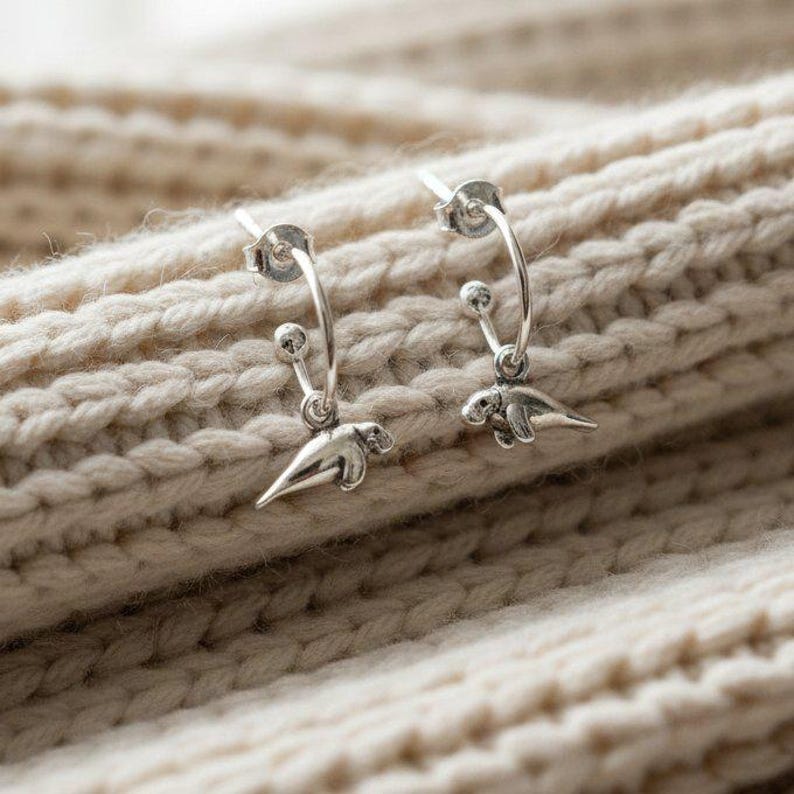Manatee Mini Hoop Huggie Earrings, Silver- 12mm - - LadybugfeetDesigns -