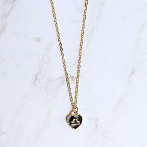 Zodiac Sign Heart Necklace, Gold - 20 inches - - LadybugfeetDesigns -
