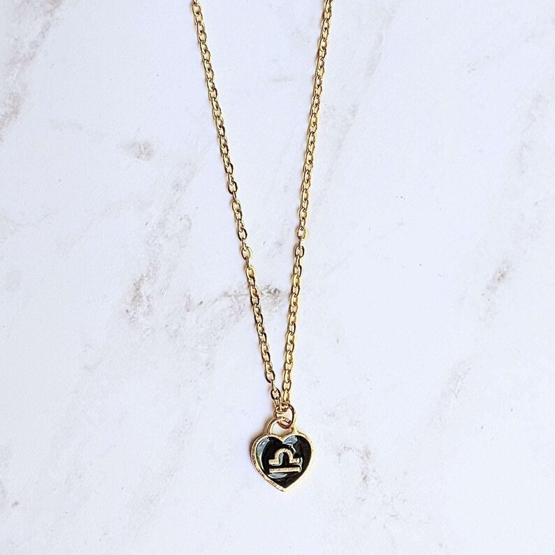 Zodiac Sign Heart Necklace, Gold - 20 inches - - LadybugfeetDesigns -