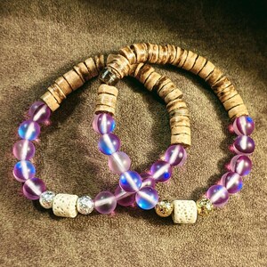 Iridescent Purple Mystic Aura Quartz Gemstone Diffuser bracelet - - LadybugfeetDesigns -