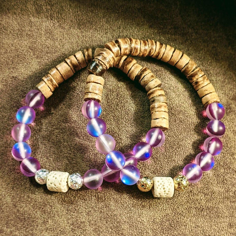 Iridescent Purple Mystic Aura Quartz Gemstone Diffuser bracelet - - LadybugfeetDesigns -