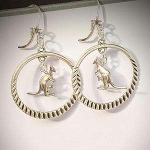 Kangaroo Mama & Joey Leverback Hook Earrings - - LadybugfeetDesigns -