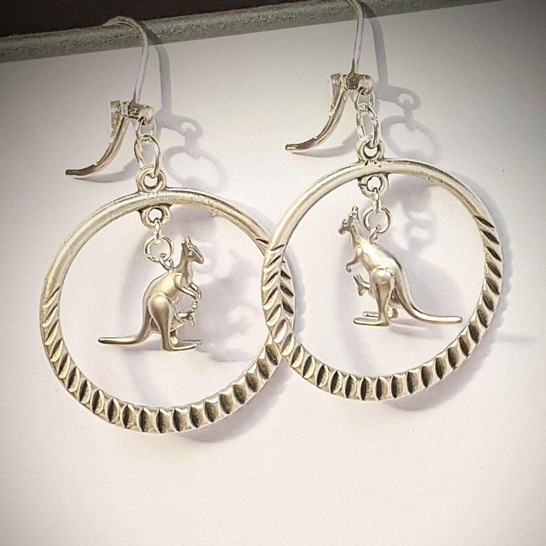 Kangaroo Mama & Joey Leverback Hook Earrings - - LadybugfeetDesigns -