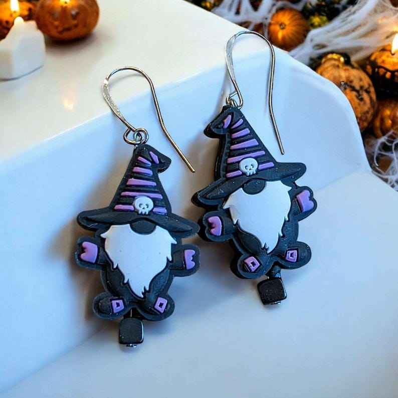Gnome Halloween Earrings - - LadybugfeetDesigns -