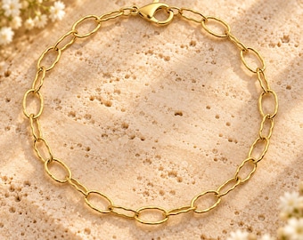 14K Gold Hammered Stainless Steel Charm Bracelet Base - D.i.y. - Build Your Charm Bracelet!