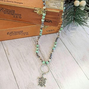 Sea Turtle Semi-Precious Gemstone Necklace - 36 inch - - LadybugfeetDesigns -