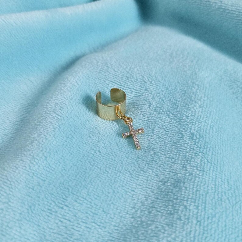 CZ Cross Ear Cuff, Gold - - LadybugfeetDesigns -