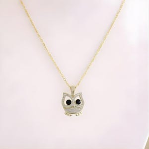 CZ Owl necklace, Gold - 20 inch - - LadybugfeetDesigns -