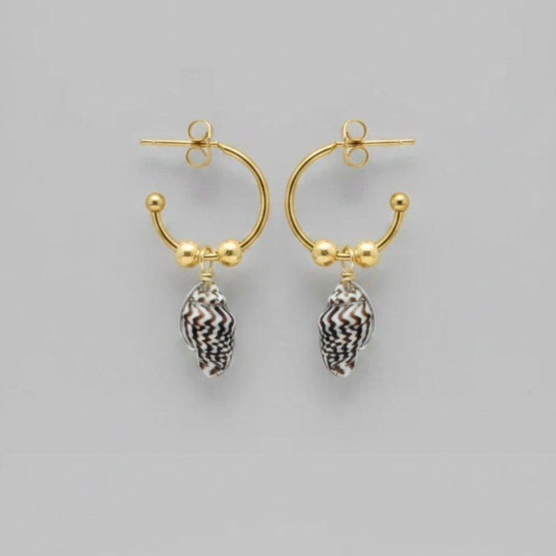 Genuine Conch Shell II Hoop Earrings, Gold - 16mm - - LadybugfeetDesigns -