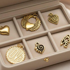 Love Mini Charm Box - 6 pc., Gold - - LadybugfeetDesigns -