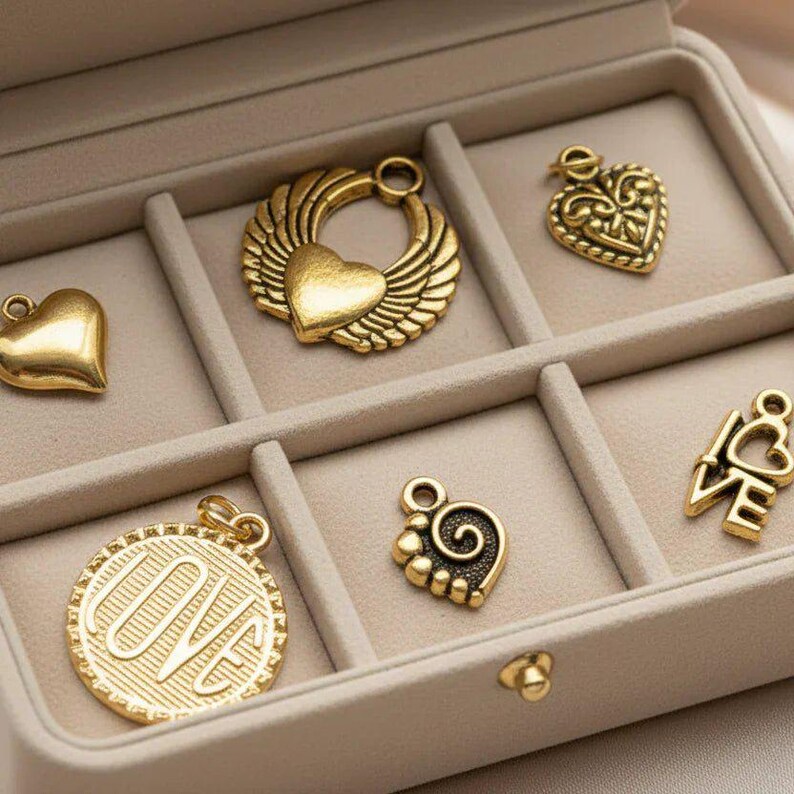 Love Mini Charm Box - 6 pc., Gold - - LadybugfeetDesigns -