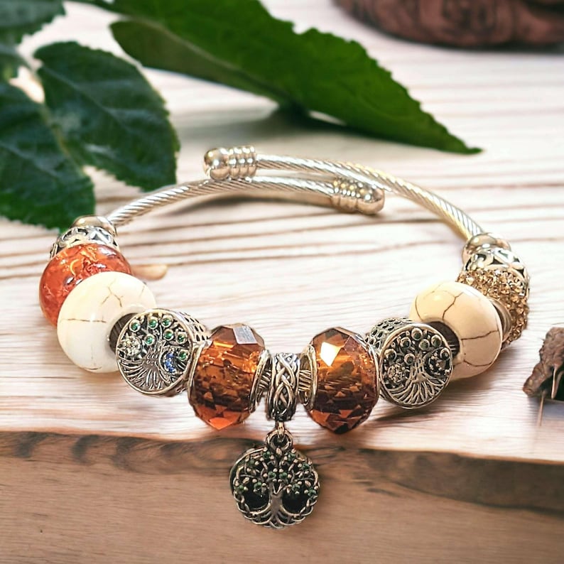 Tree of Life Euro Cuff Wrap Bracelet, Silver - - LadybugfeetDesigns -